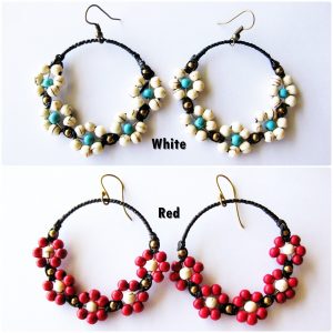 Little Flower Earrings dangle hoops, Beads Stone, Jewelry Thailand Handmade. (JE1022)
