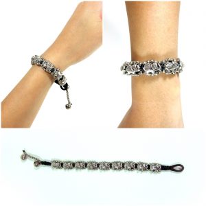 Silver Bracelet Adjustable Size, Wax String with Elephant Beads Handmade Hmong Thailand Jewelry. JB1072