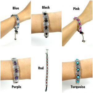 Silver Bracelet Adjustable Size, Wax String with Beaded Stones Handmade Hmong Thailand Jewelry. JB1071