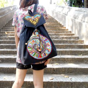 Backpack Hmong Tribal style with embroidered piece Handmade by Hmong Hill tribe Thailand. (KP1219)