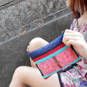Zippered Pouch, Bag, Small Clutch, Purse, Tribal Vintage Style,Hand Embroidered Textiles by Hmong. (KP1207)