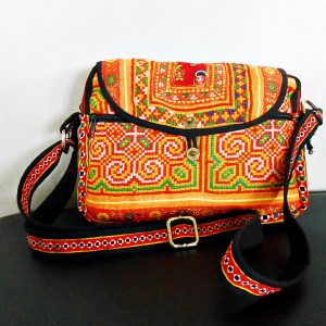 Cross body Hmong Bag, Shoulder Bag, Vintage Hand Embroidered Textiles by Hmong in Thailand. (KP1235)