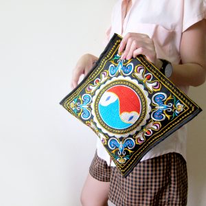 Rectangular bag Handmade Clutch Bag Tribal Yin Yang Patterned Fabric Fashion bags Hill Tribe in Thailand. (KP1013)