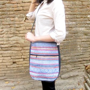 Handmade Messenger Bag, Cross-body Bag, fabric by Hmong Hilltribes in Thailand. (KP1234)