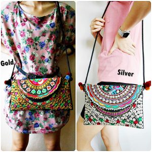 Embroidery Clutch Handbag, Shoulder Bag, Cross-body Bag Hill tribes Fabric Handmade (KP1222)