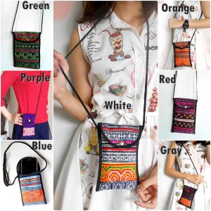 Handmade phone pouch with long neck strap Hill tribe Thailand (KP1181)